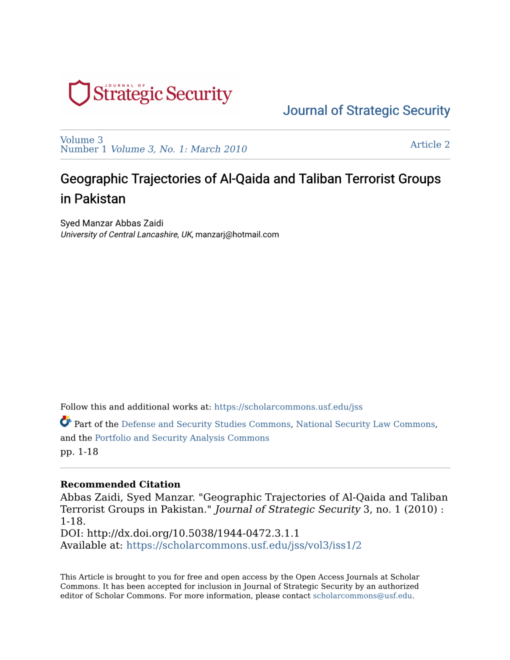 Geographic Trajectories of Al-Qaida and Taliban Terrorist Groups in Pakistan