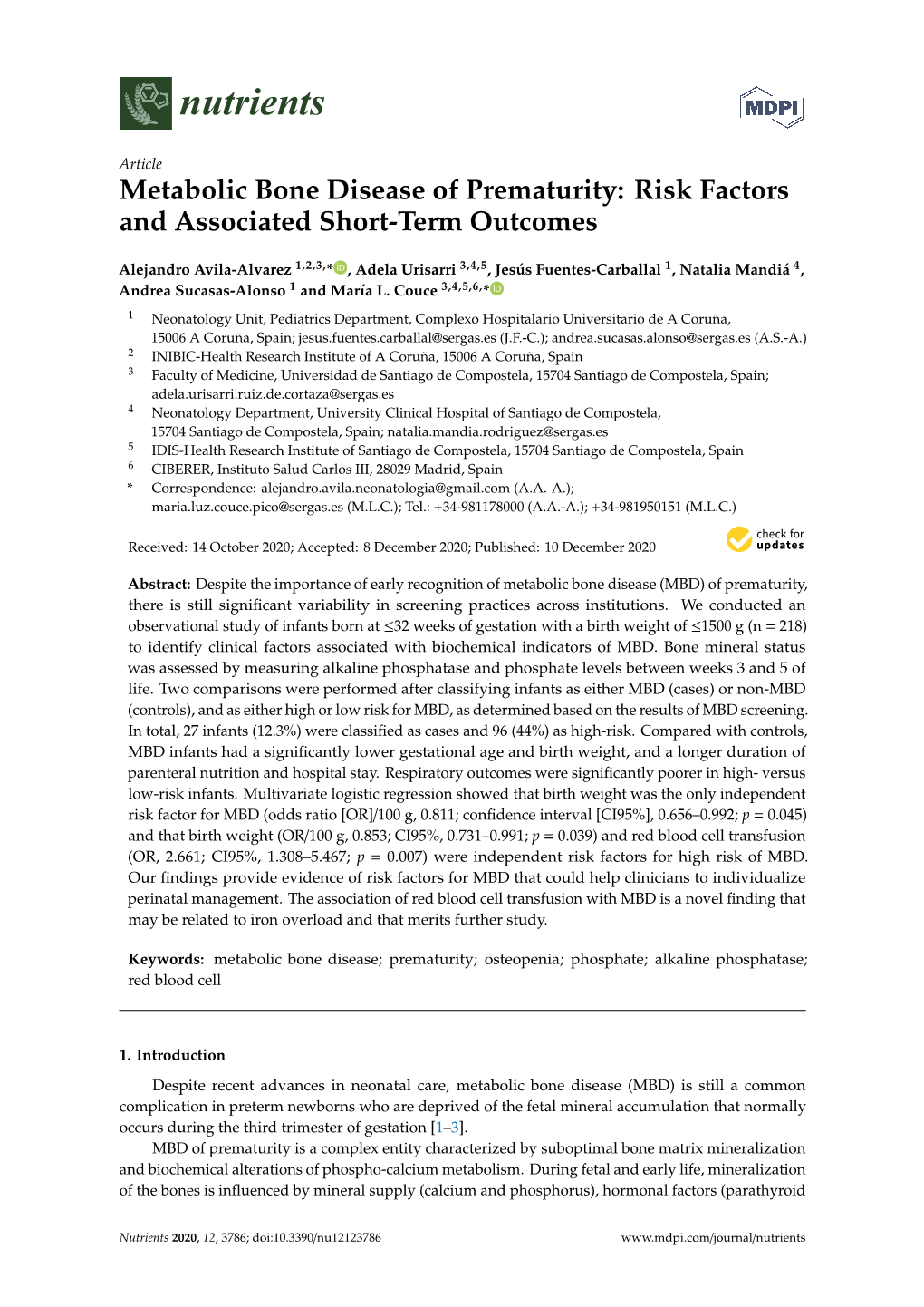 Metabolic Bone Disease of Prematurity: Risk Factors and Associated Short-Term Outcomes