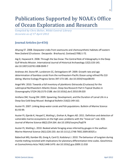 Publications Supported by NOAA's Office of Ocean Exploration And