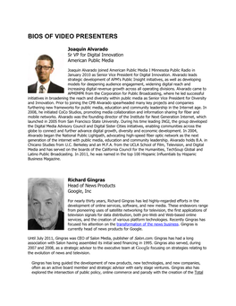 Bios of Video Presenters