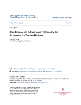 Race, Religion, and Cultural Identity: Reconciling the Jurisprudence of Race and Religion
