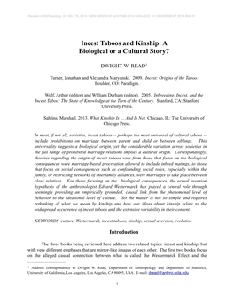 Incest Taboos and Kinship: a Biological Or a Cultural Story?