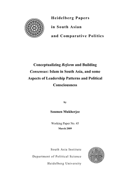 Islam in South Asia, and Some Aspects of Leadership Patterns and Political Consciousness