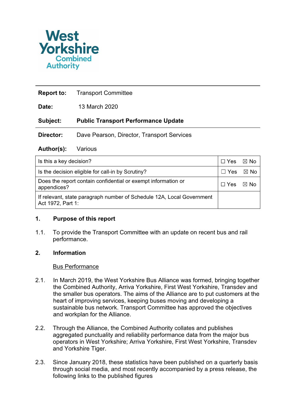 Public Transport Performance Update Director