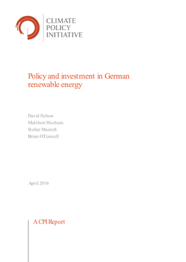 Policy and Investment in German Renewable Energy