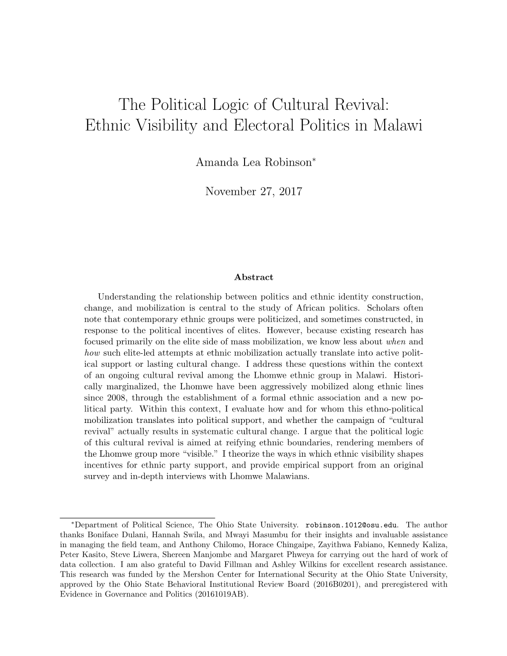 Ethnic Visibility and Electoral Politics in Malawi