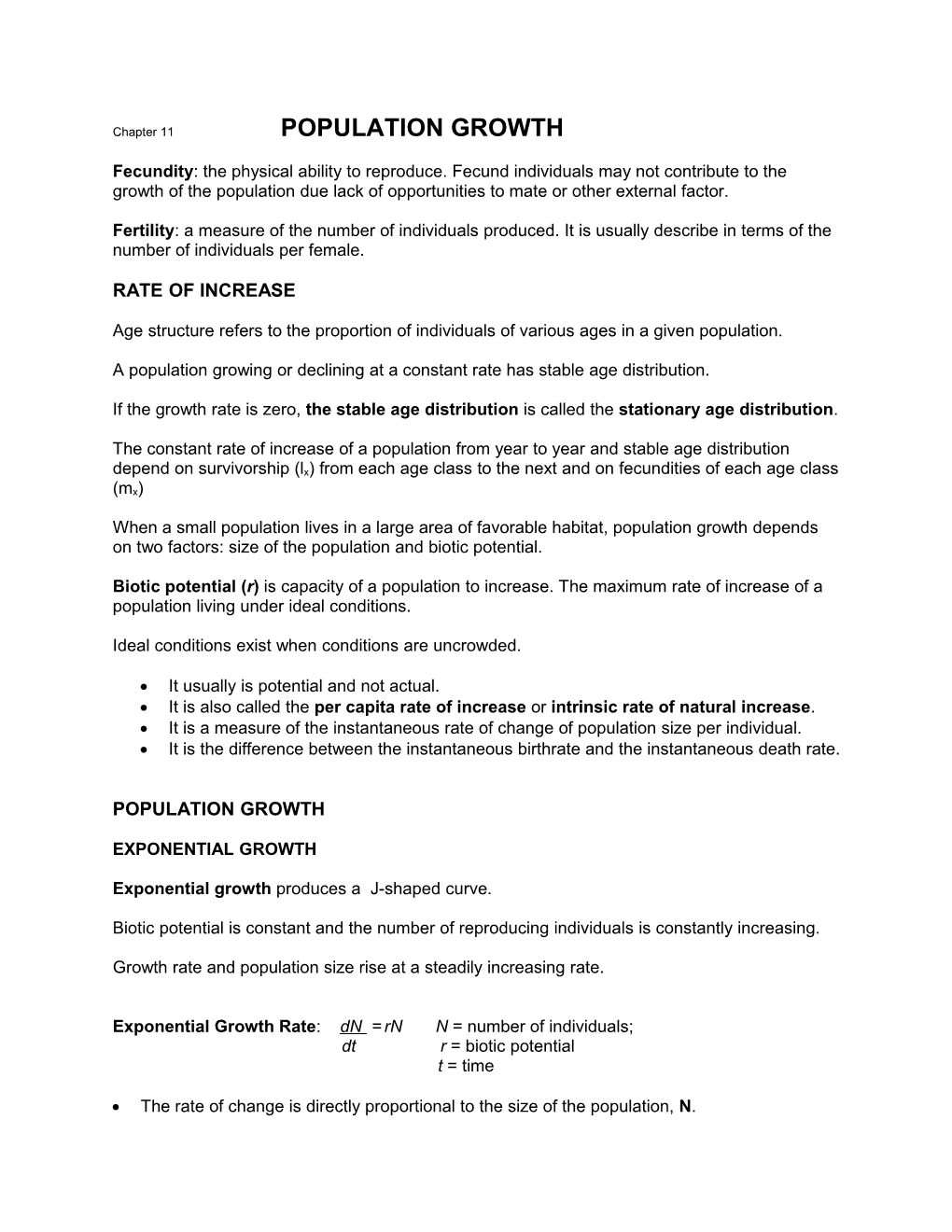 Chapter 11 POPULATION GROWTH