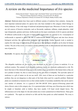 A Review on the Medicinal Importance of Iris Species