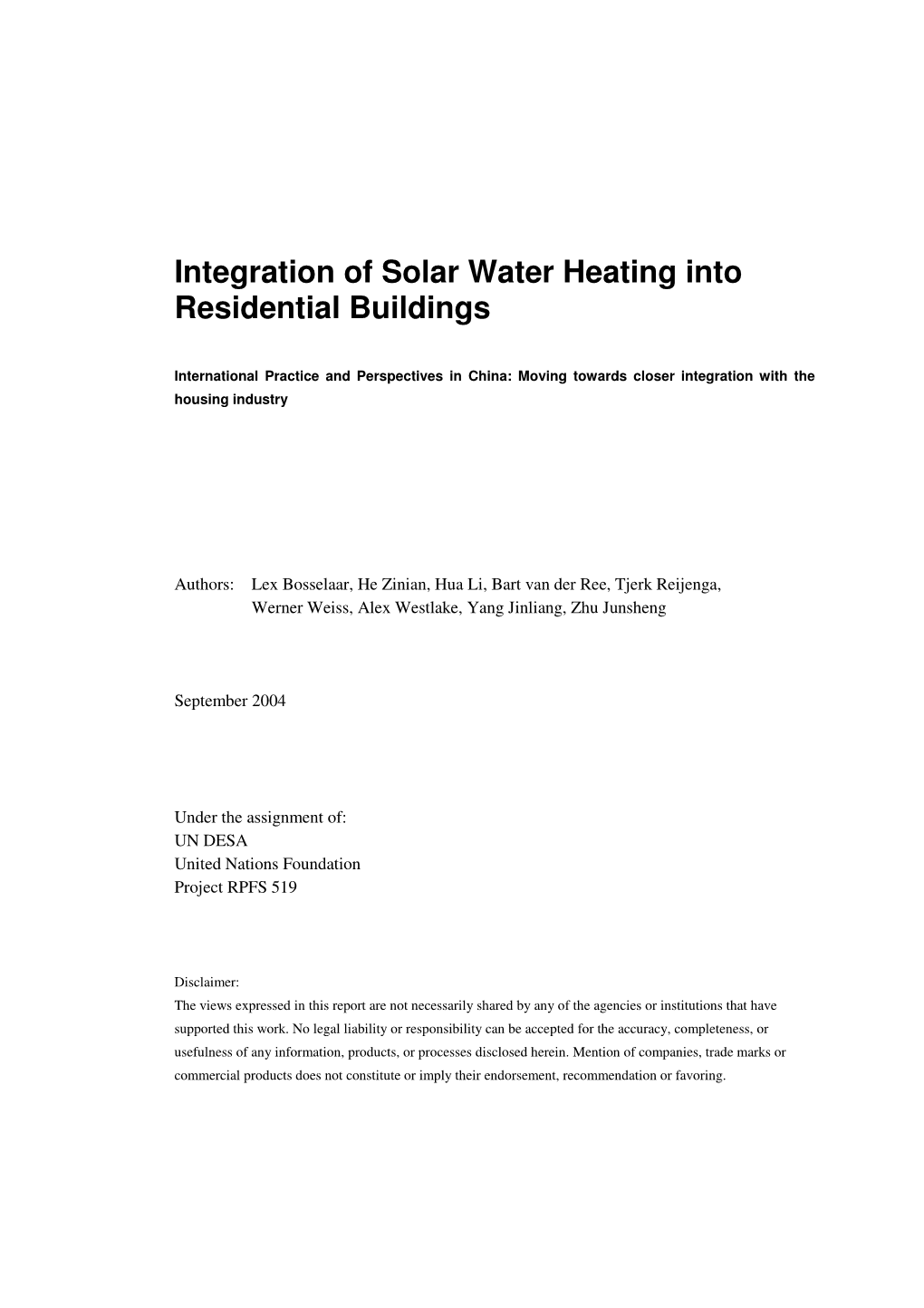 Integration of Solar Water Heating Into Residential Buildings