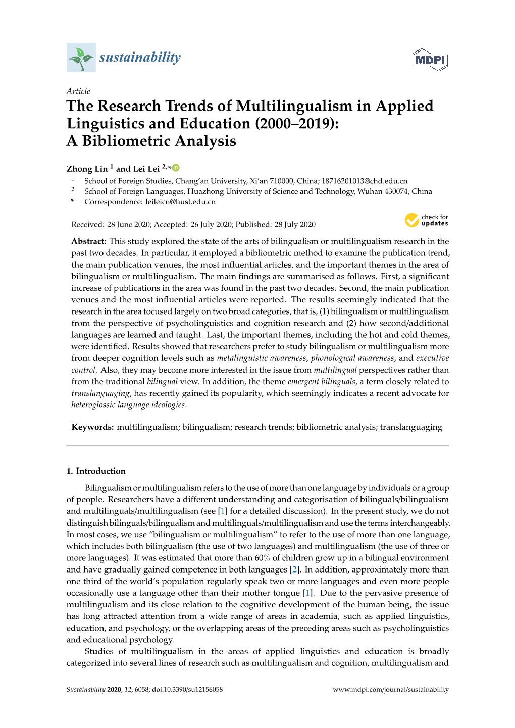 The Research Trends of Multilingualism in Applied Linguistics and Education (2000–2019): a Bibliometric Analysis
