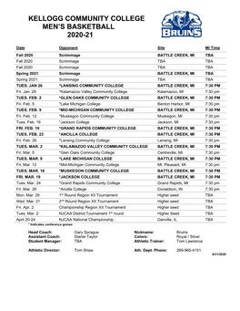 2020-21 KCC Men's Basketball Schedule