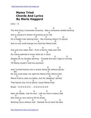 Mama Tried Chords and Lyrics by Merle Haggard