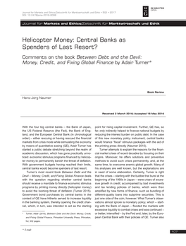 Helicopter Money: Central Banks As Spenders of Last Resort?