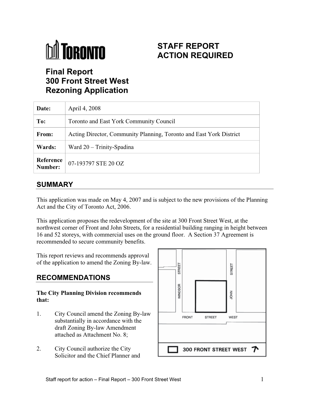 Final Report 300 Front Street West Rezoning Application
