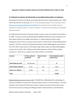 1) Estimate of Volume of Technically Recoverable Hydrocarbons in Hydrates