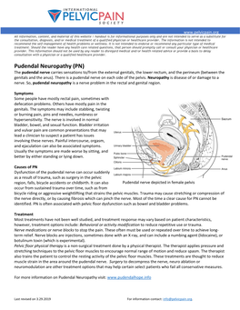 Pudendal Neuropathy (PN) the Pudendal Nerve Carries Sensations To/From the External Genitals, the Lower Rectum, and the Perineum (Between the Genitals and the Anus)