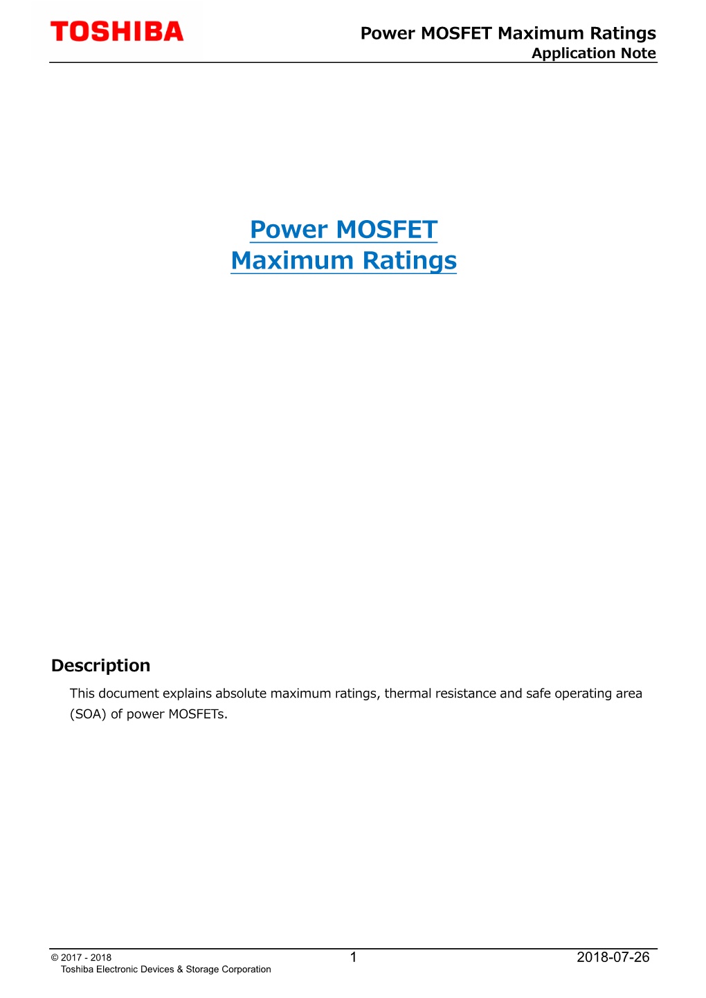 Power MOSFET Maximum Ratings Application Note