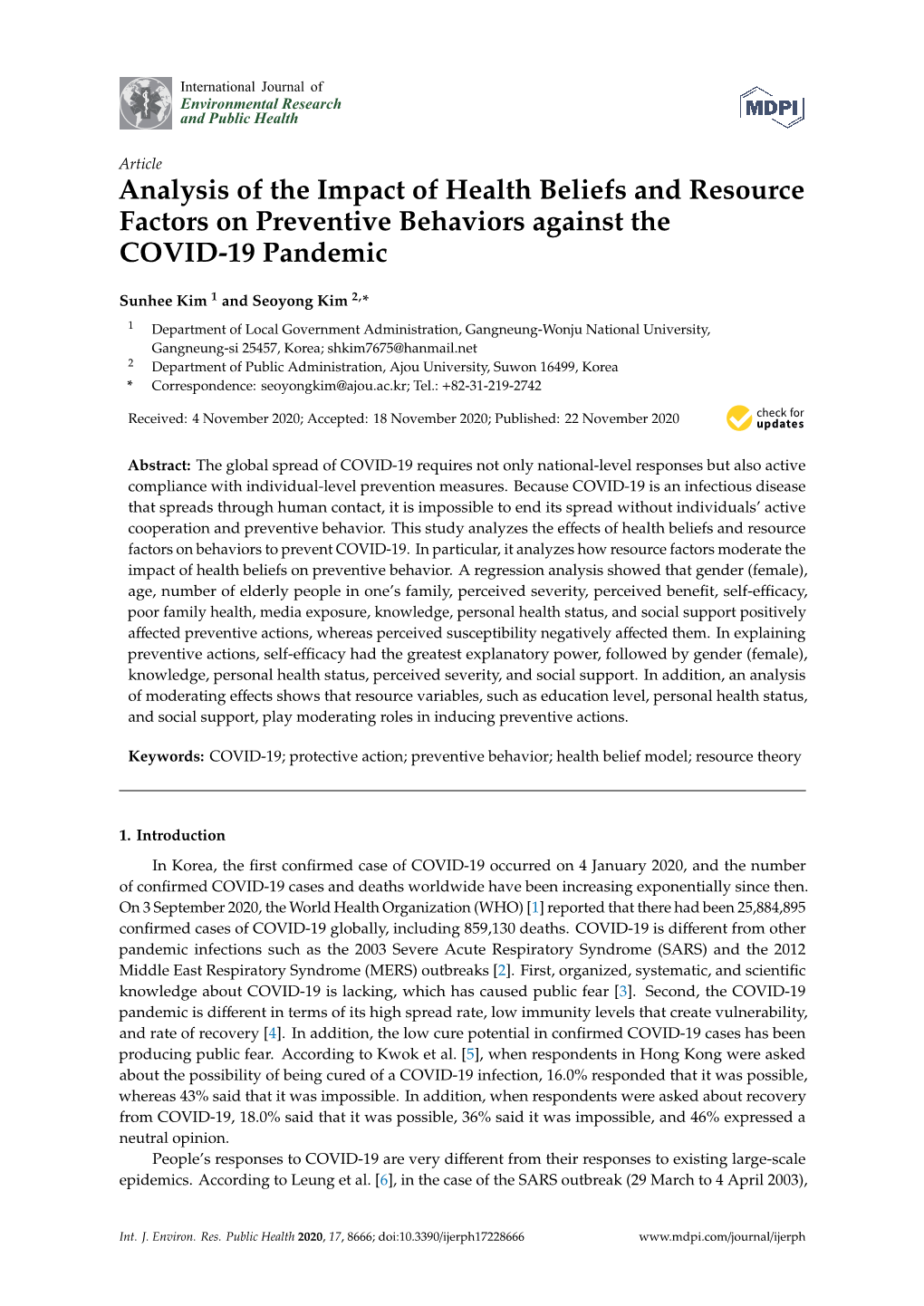 Analysis of the Impact of Health Beliefs and Resource Factors on Preventive Behaviors Against the COVID-19 Pandemic