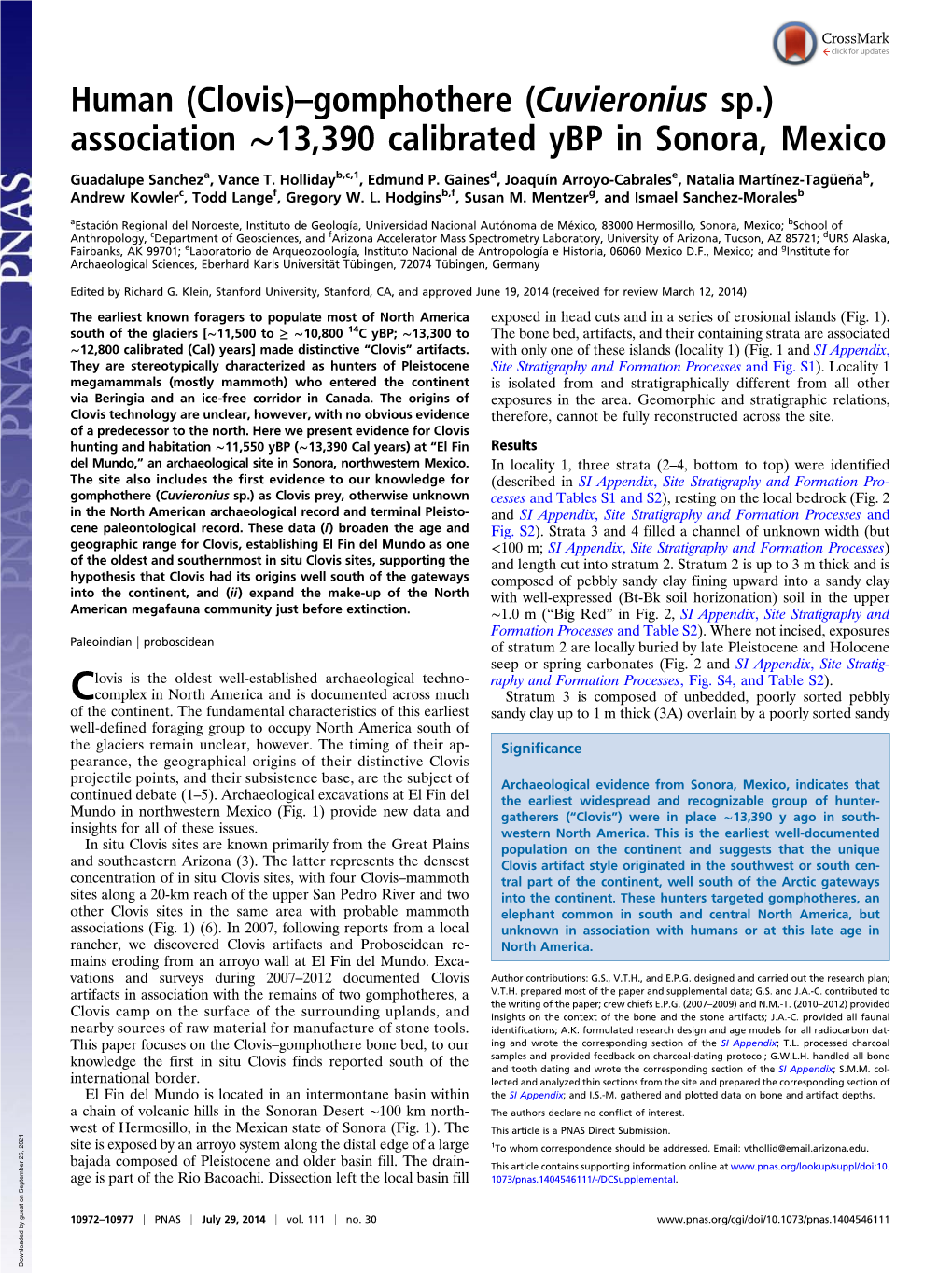 Gomphothere (Cuvieronius Sp.) Association ∼13,390 Calibrated Ybp in Sonora, Mexico