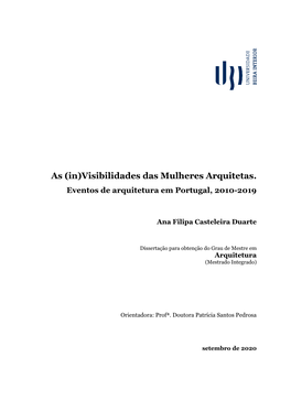 As (In)Visibilidades Das Mulheres Arquitetas. Eventos De Arquitetura Em Portugal, 2010-2019