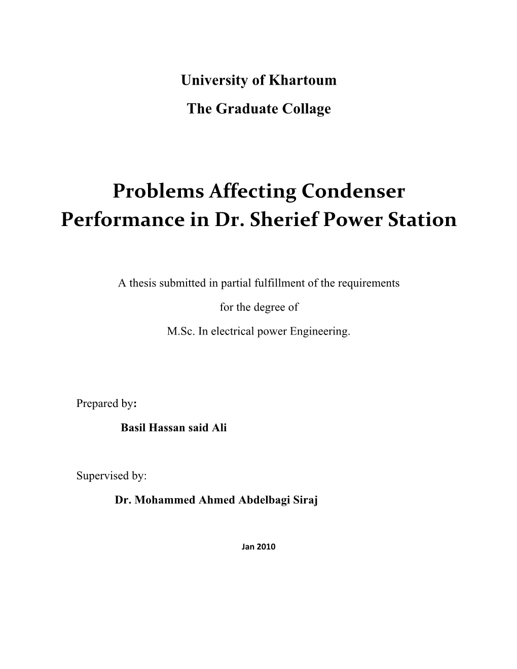 Problems Affecting Condenser Performance in Dr. Sherief Power Station