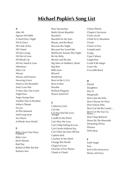 Michael Popkin's Song List