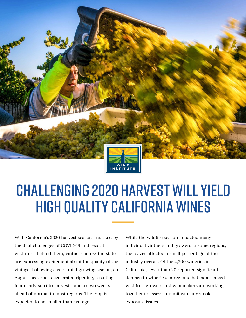 Challenging 2020 Harvest Will Yield High Quality California Wines