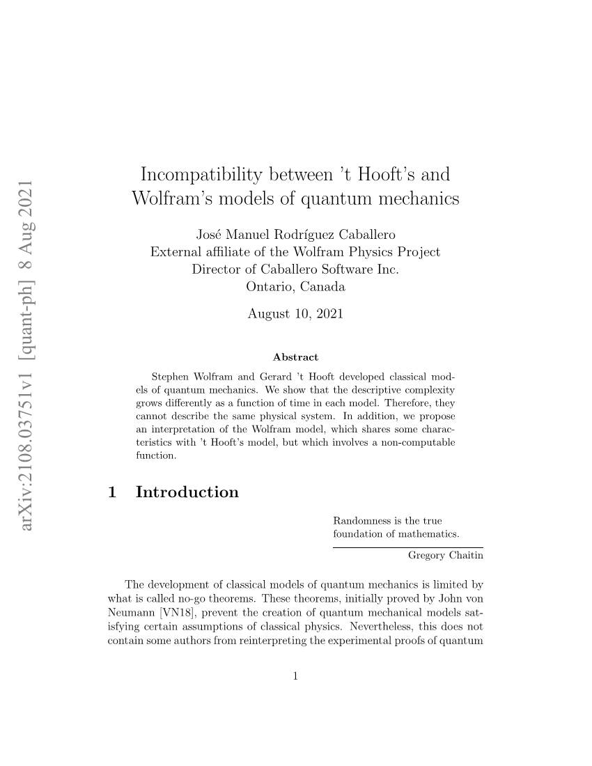 Incompatibility Between't Hooft's and Wolfram's Models of Quantum