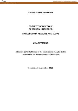 Edith Stein's Critique of Martin Heidegger