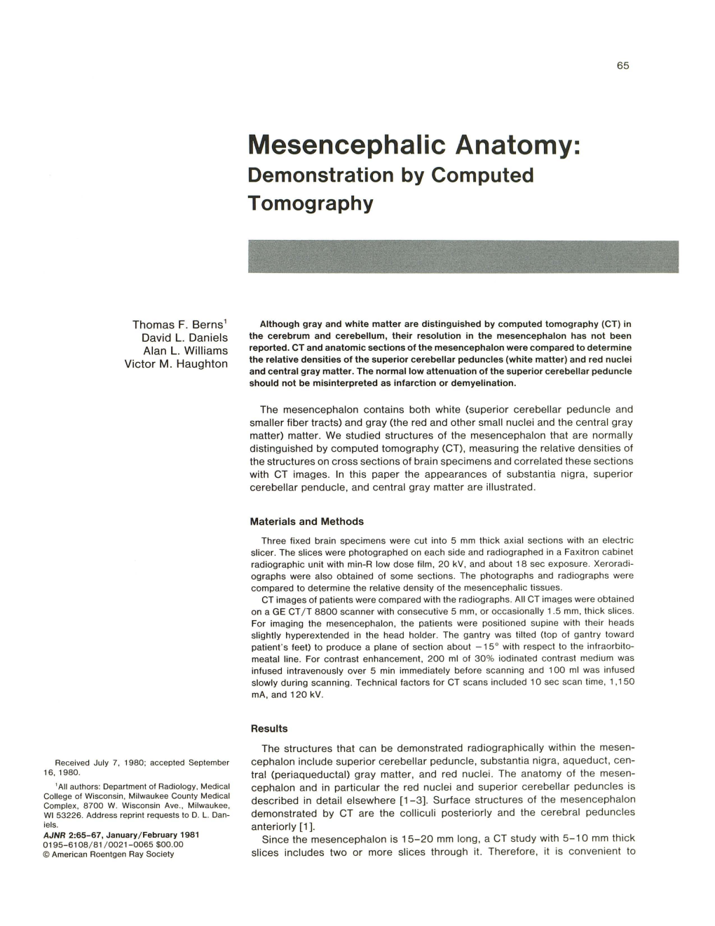 Mesencephalic Anatomy: Demonstration by Computed Tomography