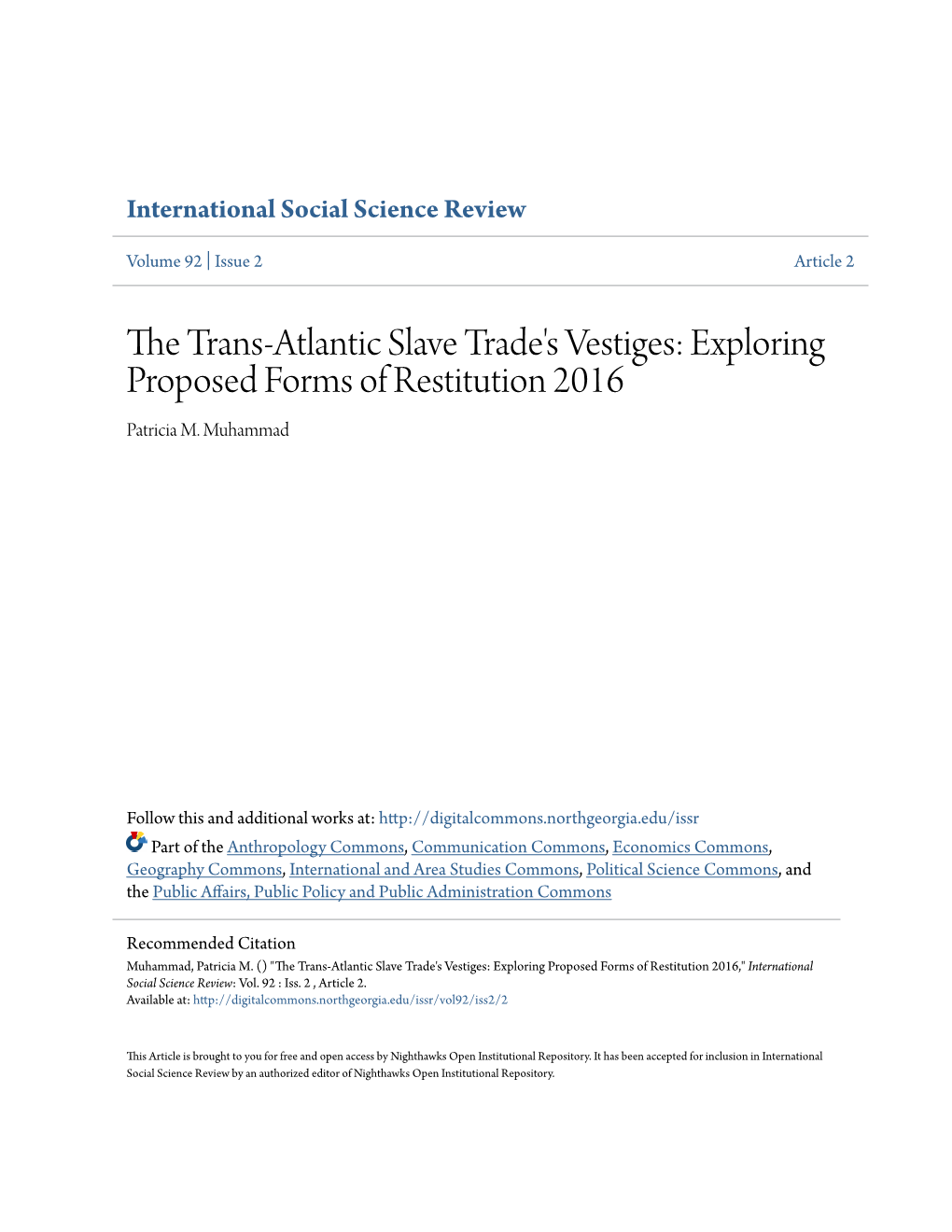 The Trans-Atlantic Slave Trade's Vestiges