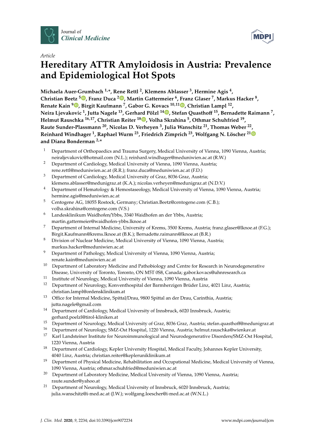 Hereditary ATTR Amyloidosis in Austria: Prevalence and Epidemiological Hot Spots