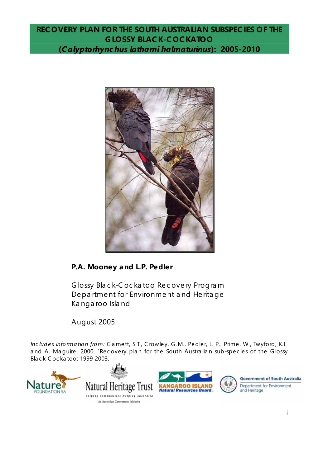 Recovery Plan for South Australian Subspecies of the Glossy Black