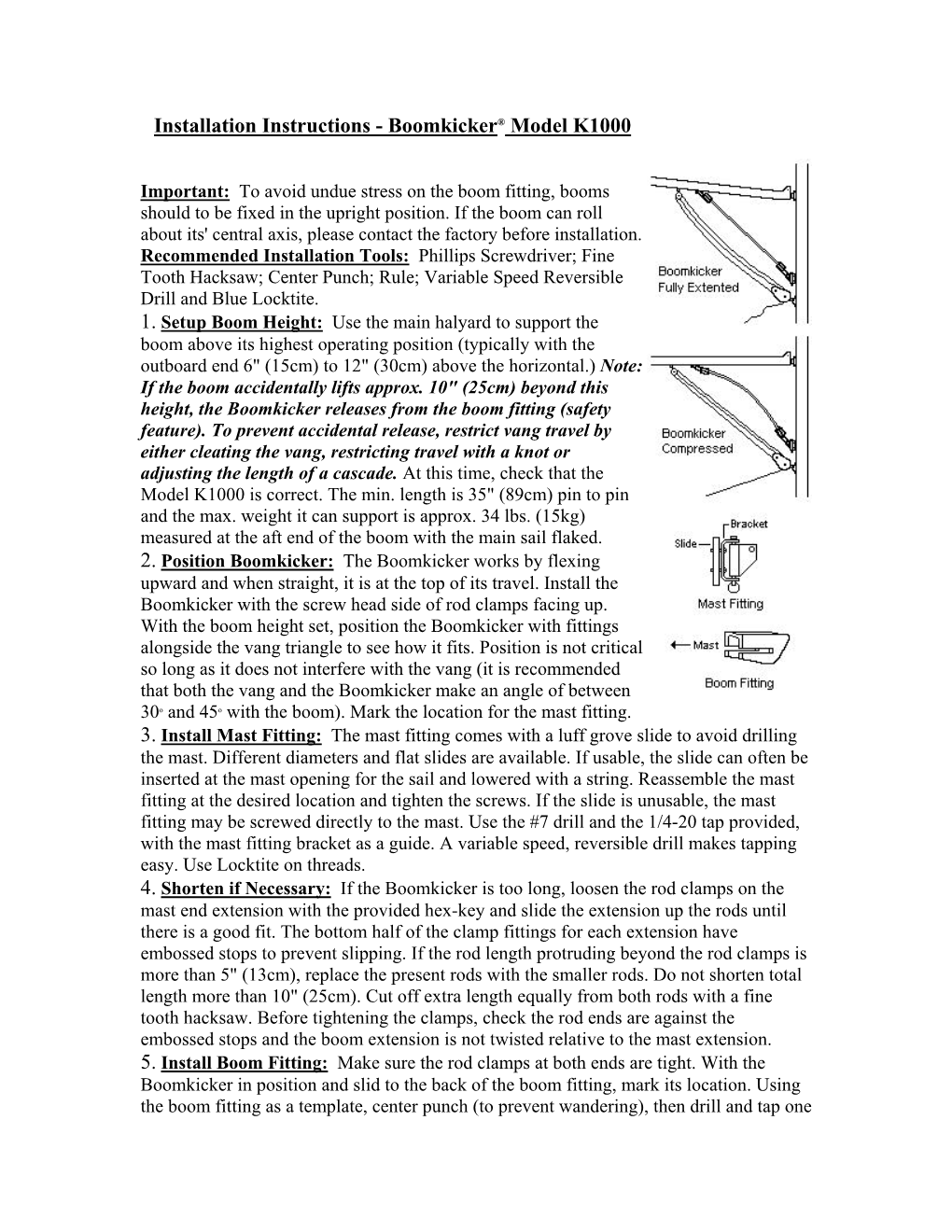 Installation Instructions - Boomkicker® Model K1000