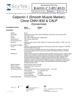 RA0101-C.5-IFU-RUO Calponin-1 (Smooth Muscle Marker); Clone