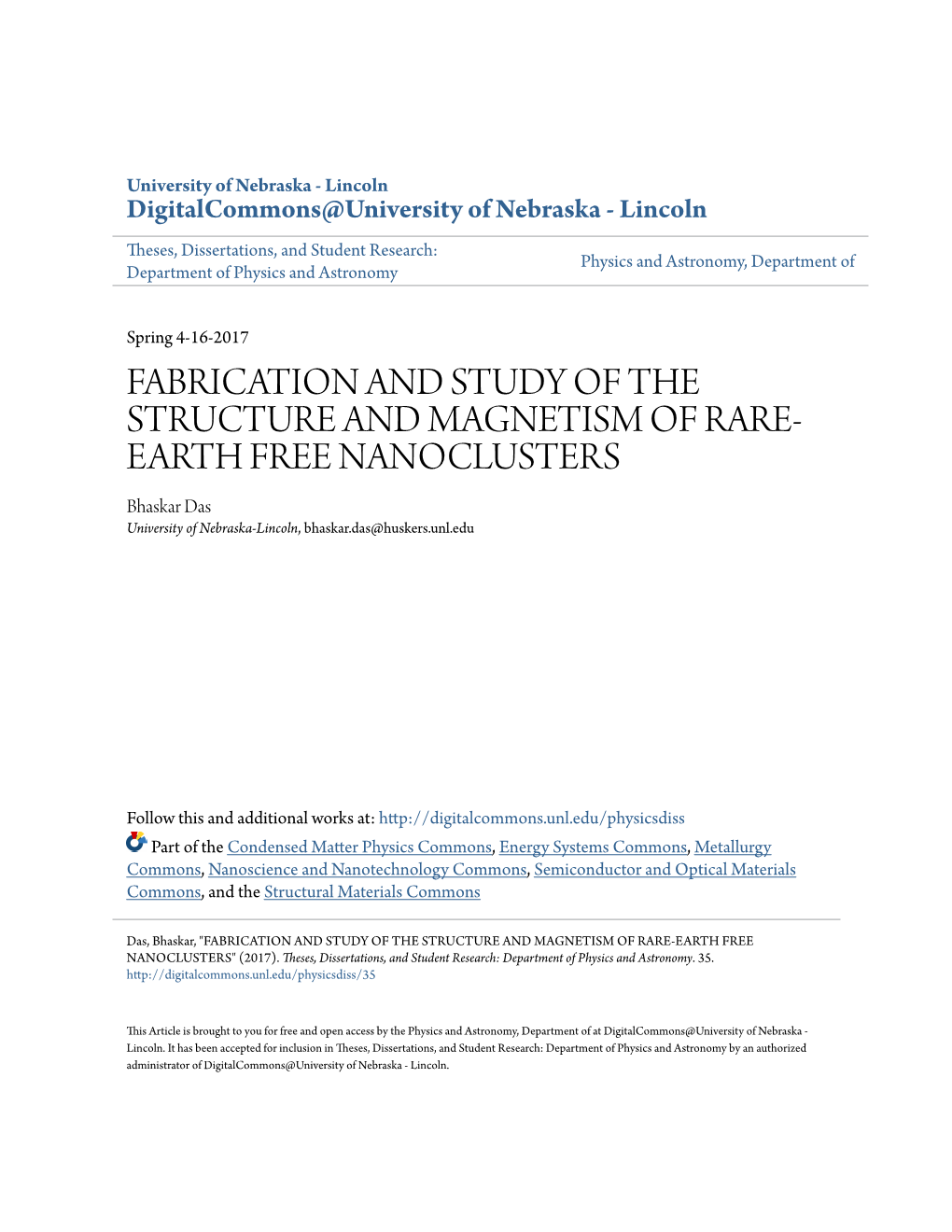 Fabrication and Study of the Structure and Magnetism of Rare-Earth Free Nanoclusters" (2017)