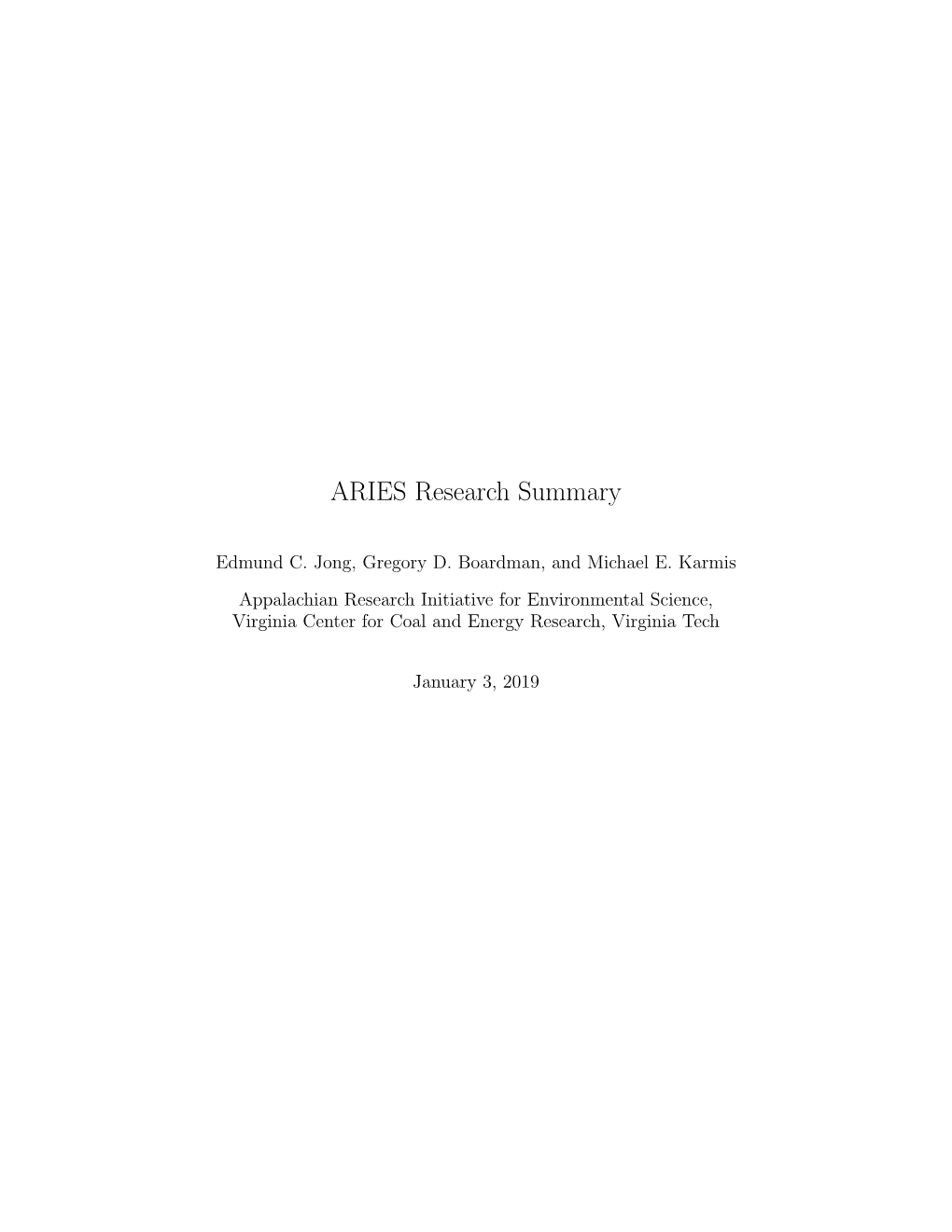 ARIES Research Summary