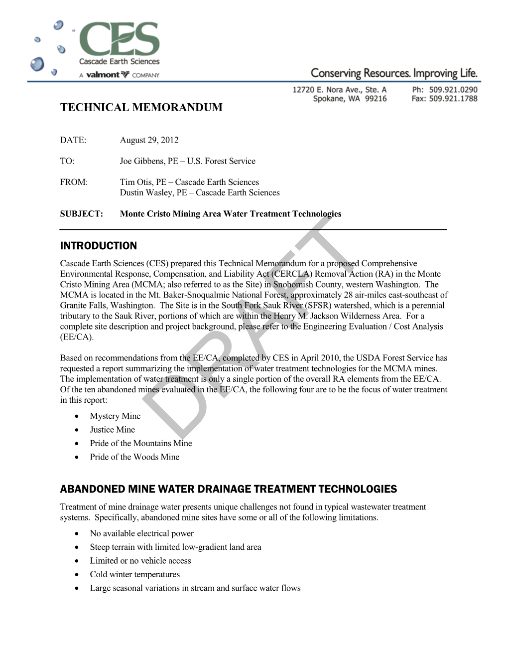 2012 MCMA Draft Mine Drainage Treatment