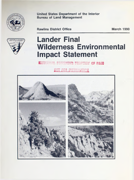 Lander Final Wilderness Environmental Impact Statement Lander Wilderness Environmental Impact Statement