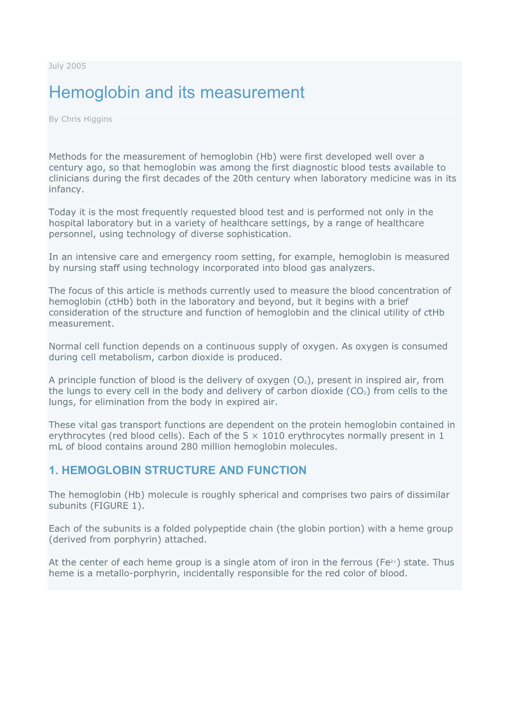 July 2005 Hemoglobin and Its Measurement
