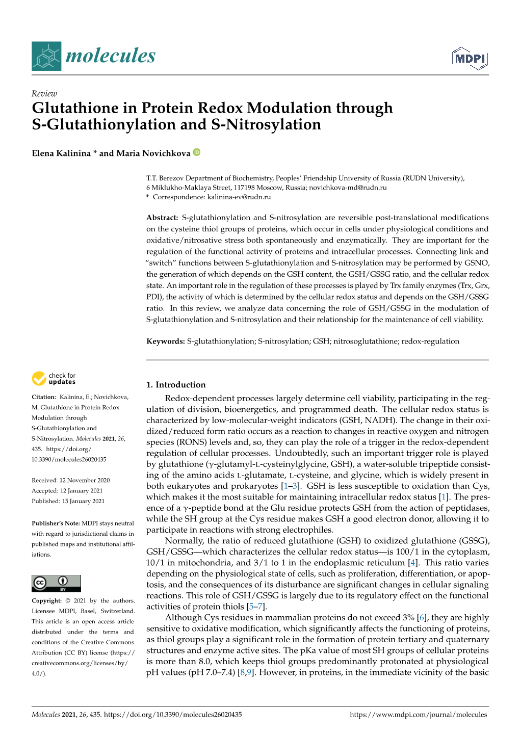 Glutathione in Protein Redox Modulation Through S-Glutathionylation and S-Nitrosylation