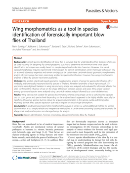 Wing Morphometrics As a Tool in Species Identification of Forensically Important Blow Flies of Thailand Narin Sontigun1, Kabkaew L
