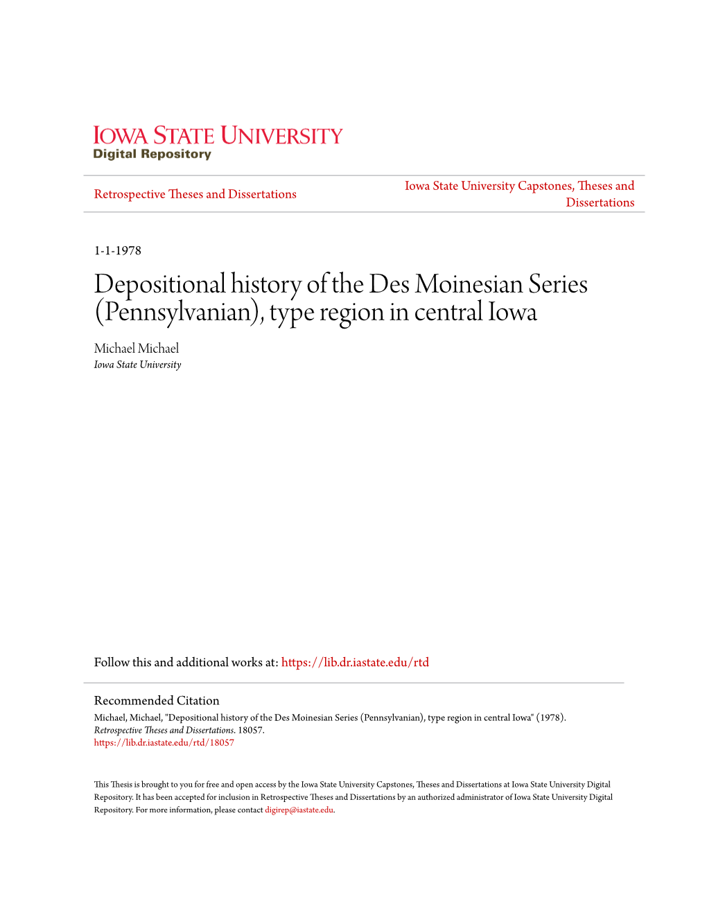Depositional History of the Des Moinesian Series (Pennsylvanian), Type Region in Central Iowa Michael Michael Iowa State University