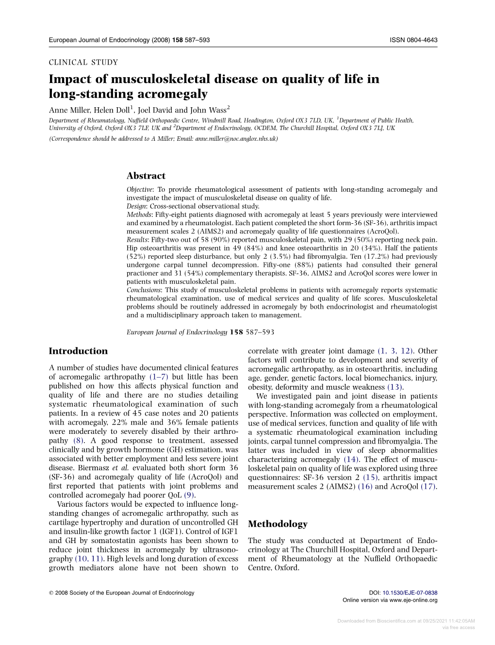 Impact of Musculoskeletal Disease on Quality of Life in Long-Standing