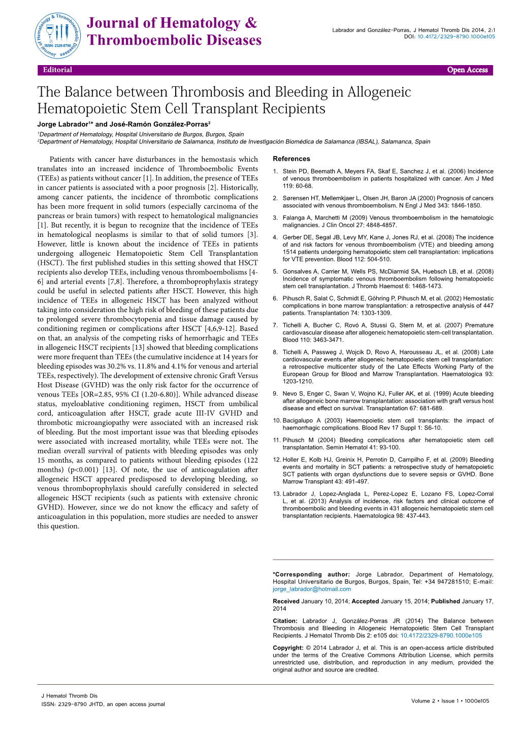 The Balance Between Thrombosis and Bleeding in Allogeneic