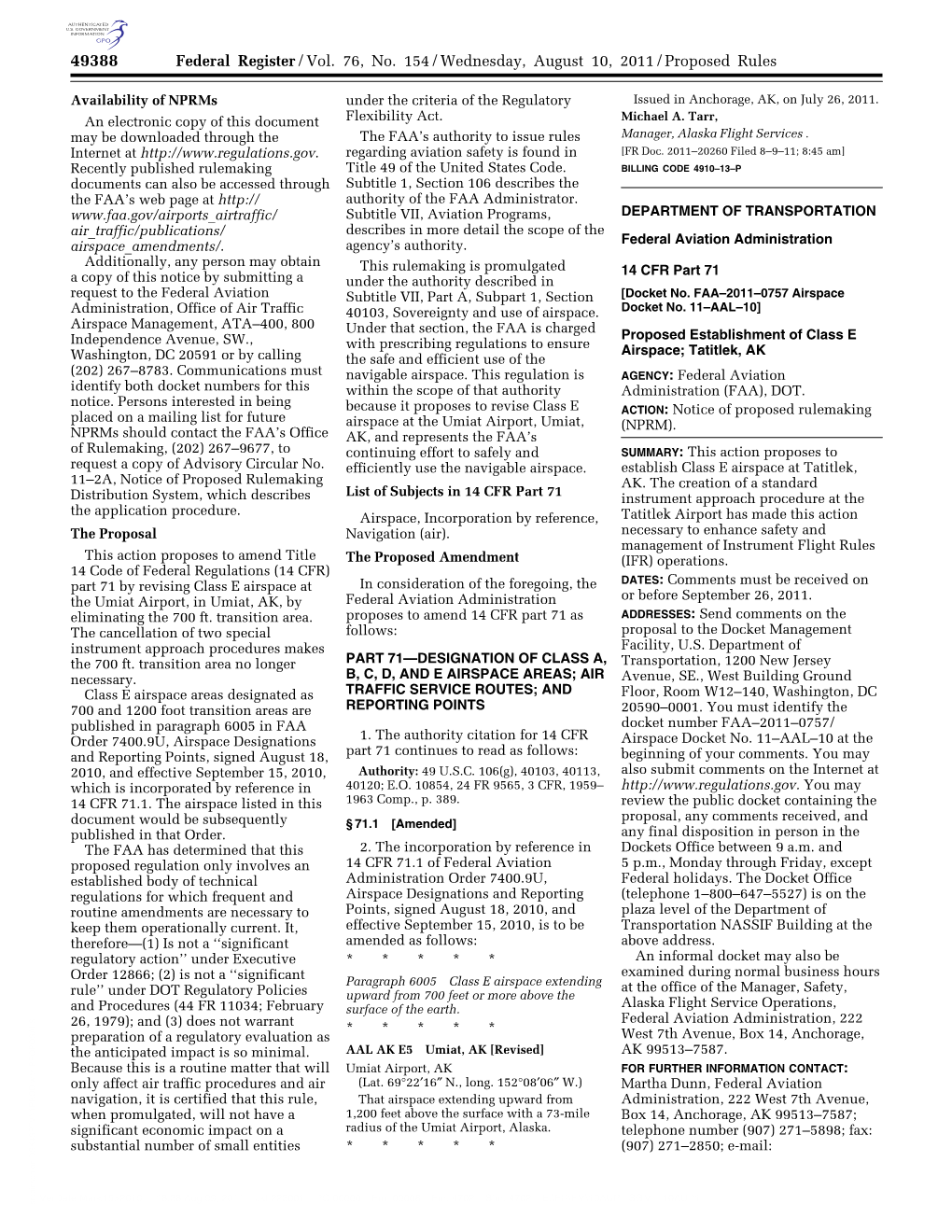 Federal Register/Vol. 76, No. 154/Wednesday, August 10, 2011