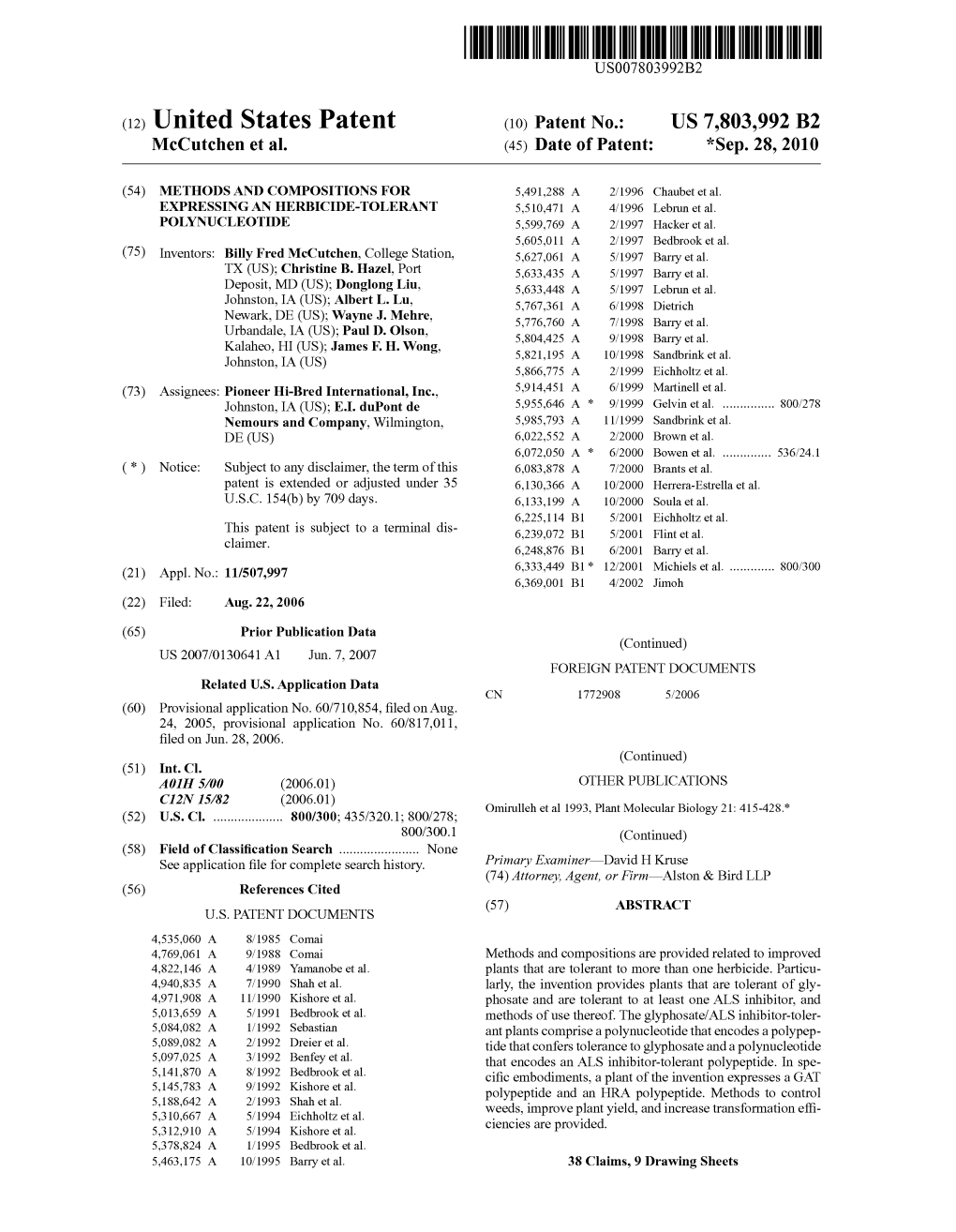 (12) United States Patent (10) Patent No.: US 7,803,992 B2 Mccutchen Et Al