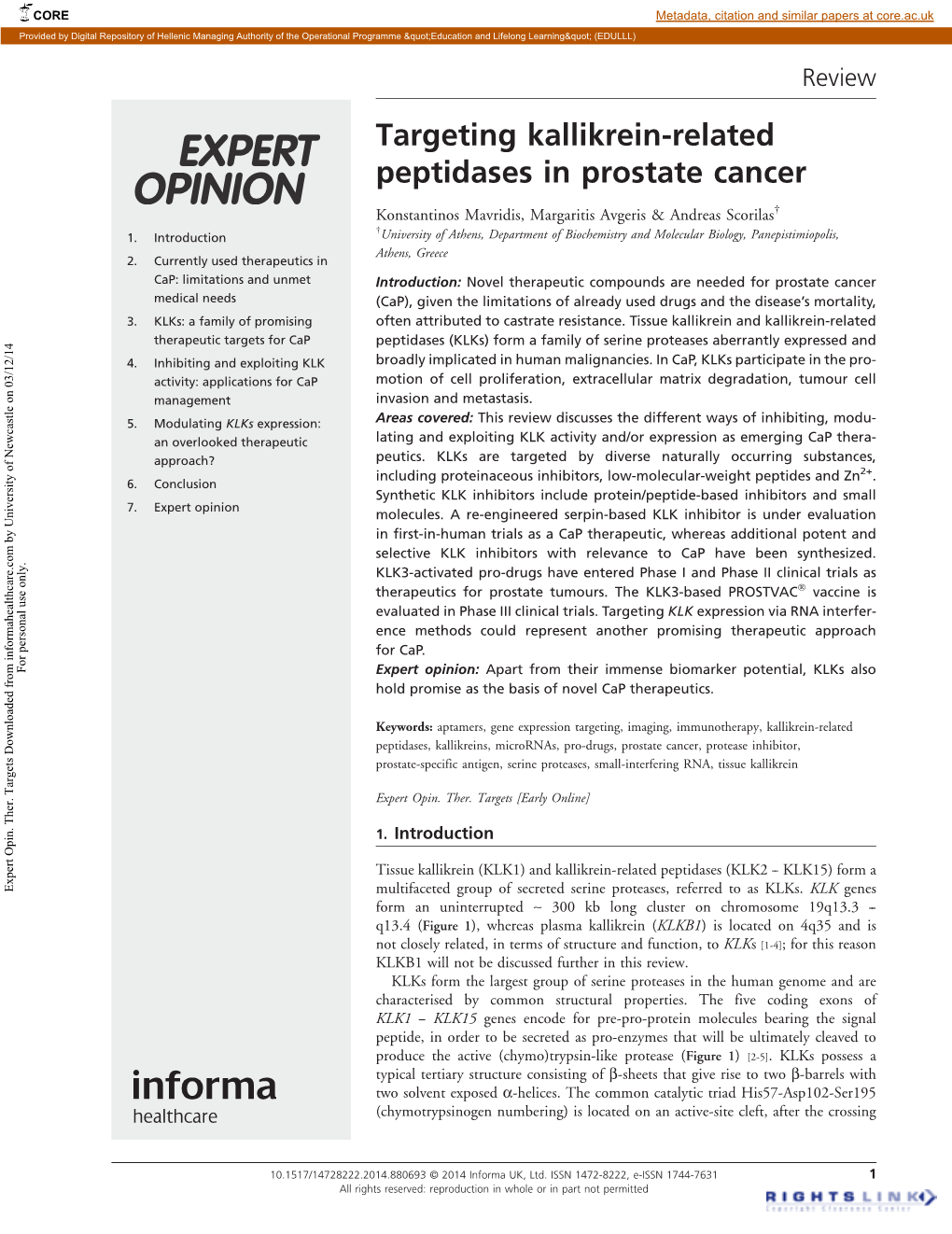 Targeting Kallikrein-Related Peptidases in Prostate Cancer