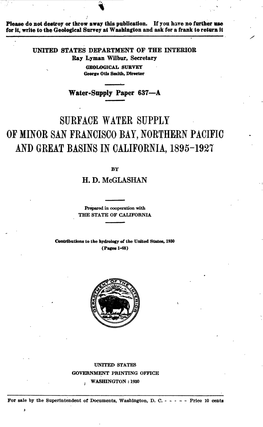 Surface Water Supply of Minor San Francisco Bay, Northern Pacific and Great Basins in California, 1895-1927