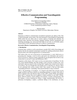 Effective Communication and Neurolinguistic Programming